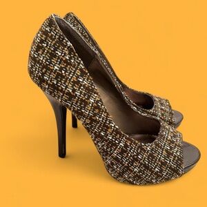 Elegant Tweed Peep-Toe Heels